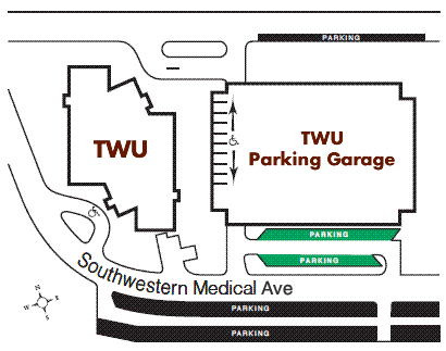 Detailed map of r parking for the TWU Dallas Center