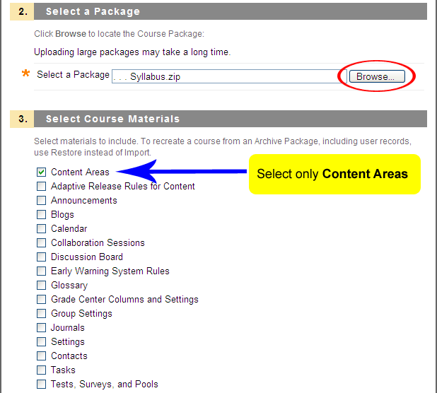 Blackboard 9 Import Package screenshot