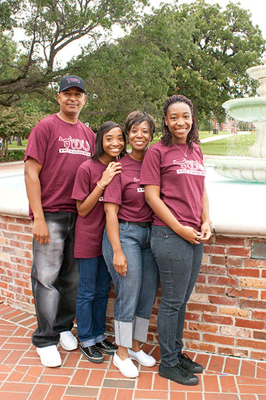 TWU Family by the fountain on the Denton Campus
