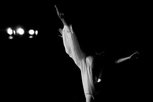 Stephanie Liapis black and white performance photo