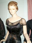 A slim fitting black gown is shown from the waist up. Sheer black fabric line the neck and shoulders