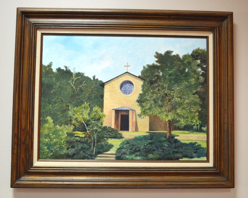 Oil painting of the Little Chapel-in-the-Woods by R. Carter