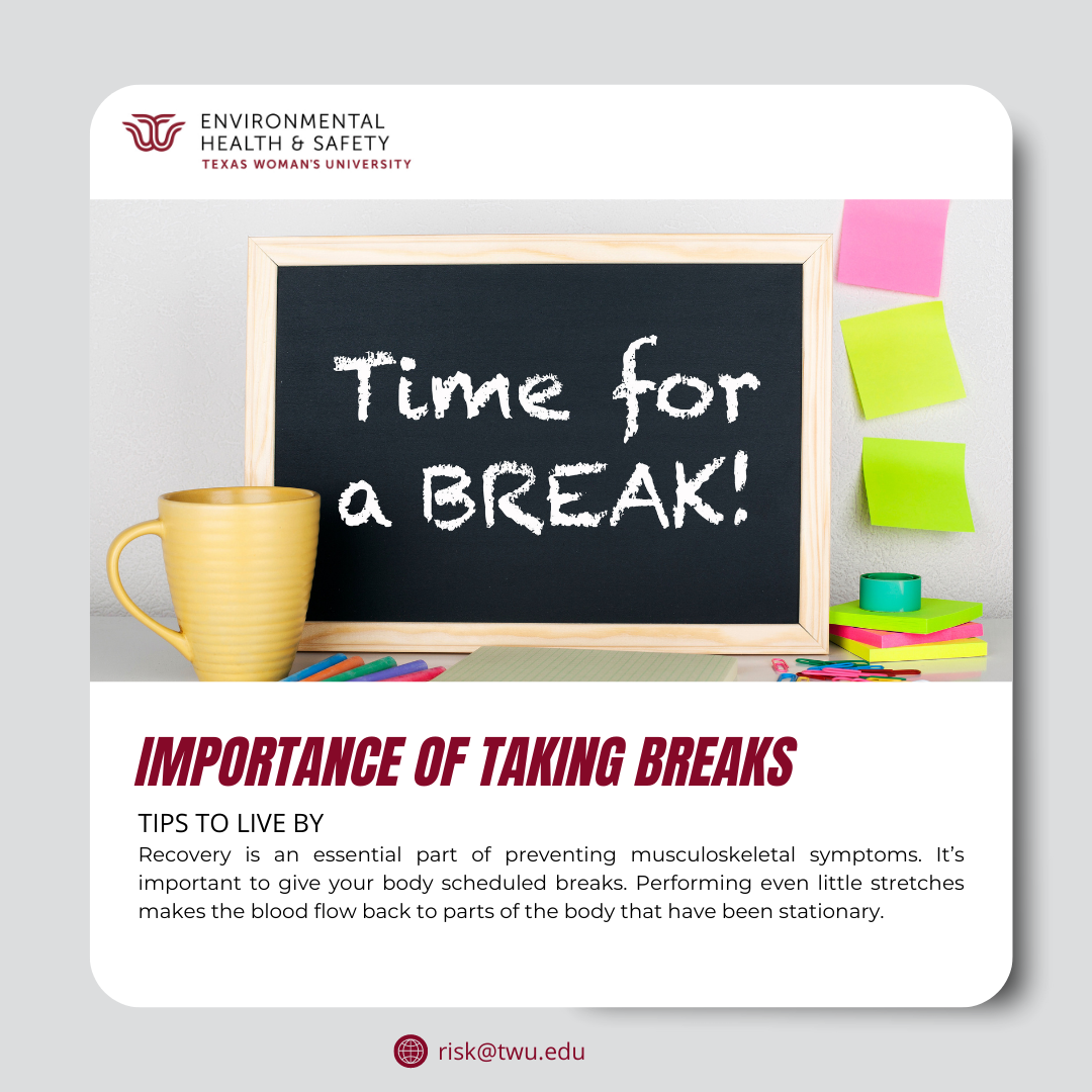 Infographic describing the importance of taking breaks to prevent musculoskeletal systems
