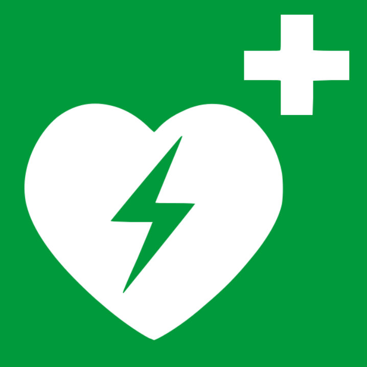 White heart with and a green lighting bolt in the middle and a plus symbol on the right corner.