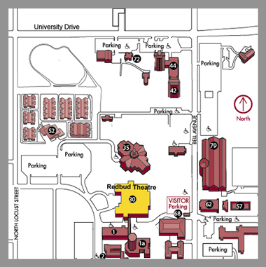 Map of parking areas near Redbud Theater